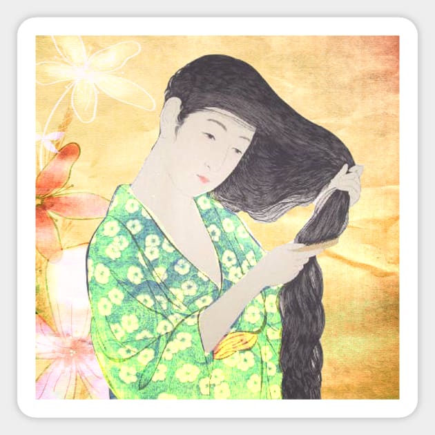 Beautiful Oriental Lady Brushing Her Hair Sticker by Taluula